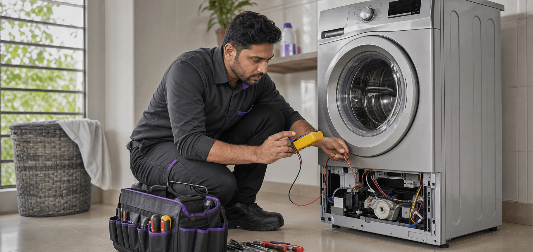 BlinkUp appliance technician diagnosing a washing machine in Bhopal