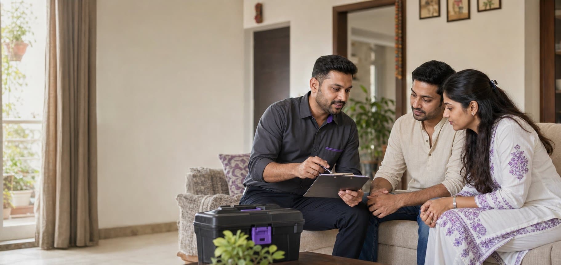 BlinkUp expert discussing a free home-service inspection with Bhopal homeowners